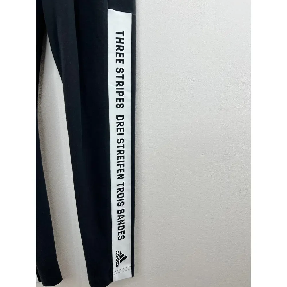 Adidas Black Training Brand With Three Stripes Spell Out Slogan Leggings Size XS